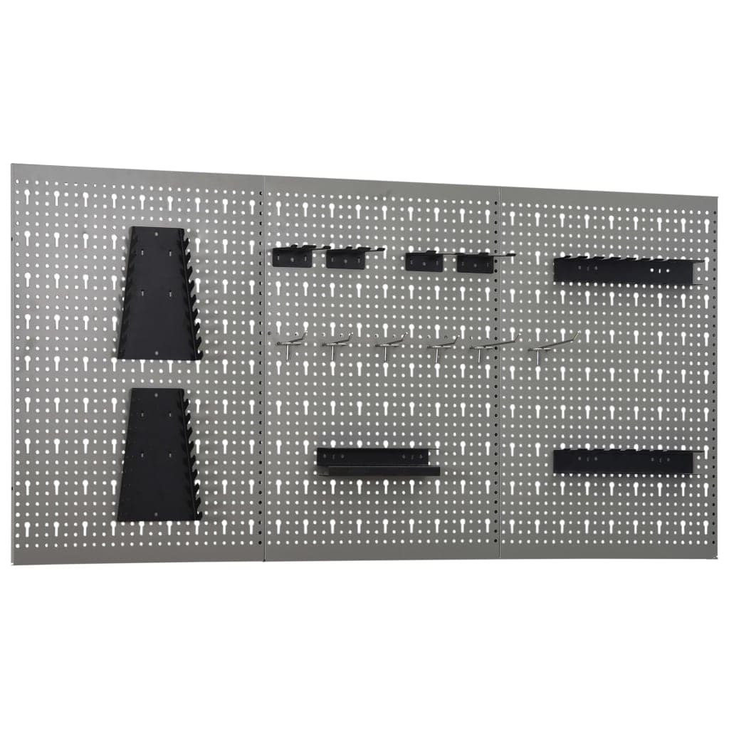 vidaXL Placas perfuradas de parede 3 pcs 40x58 cm aço