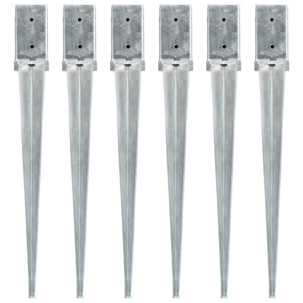 Estacas de Enterrar 6 Pcs 8x8x76 cm Aço Galvanizado Prateado