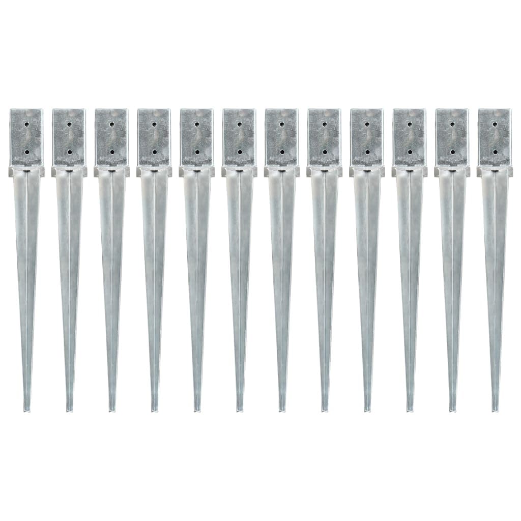 Estacas de Enterrar 12 Peças 8x8x76 cm Aço Galvanizado Prateado - 145409