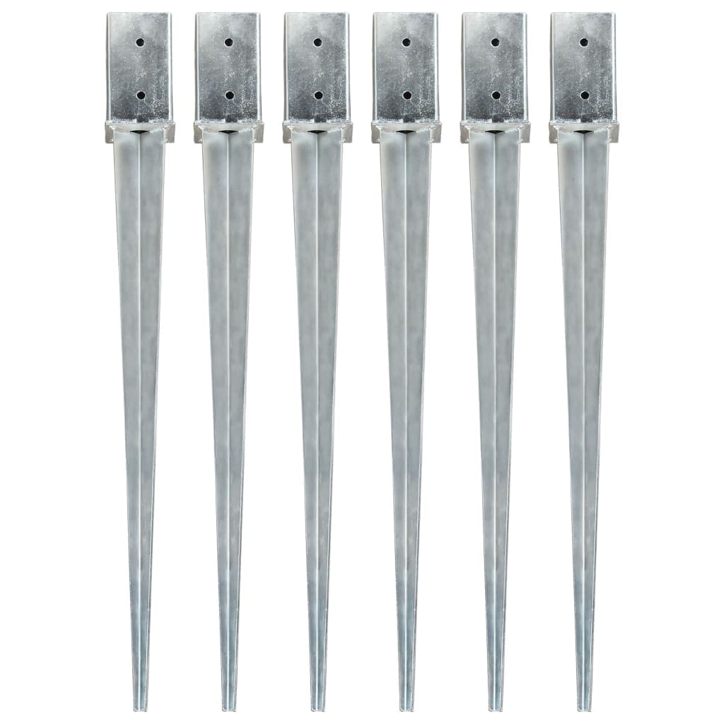 Estacas de Enterrar 6 Peças 8x8x91 cm Aço Galvanizado Prateado - 145411