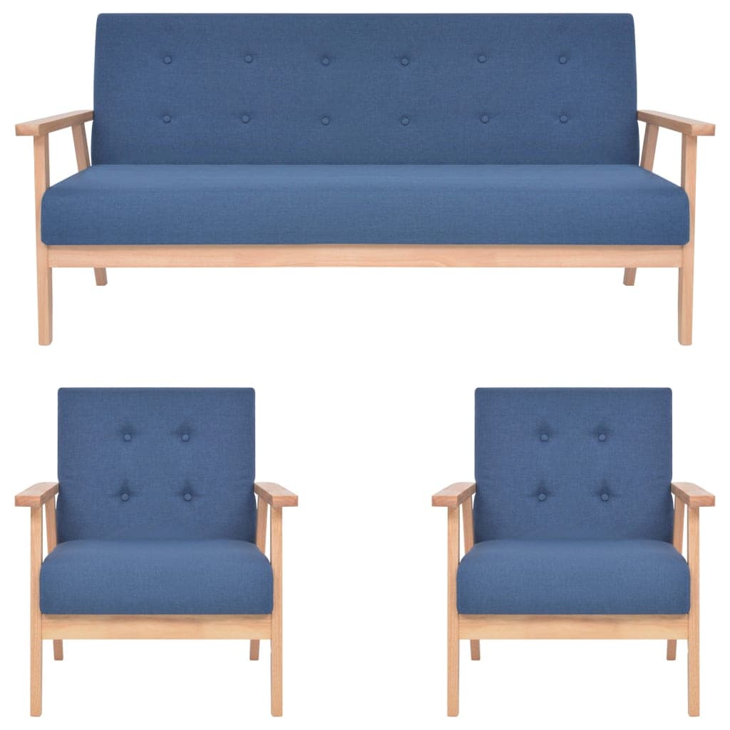 vidaXL 3 pcs conjunto de sofás tecido azul
