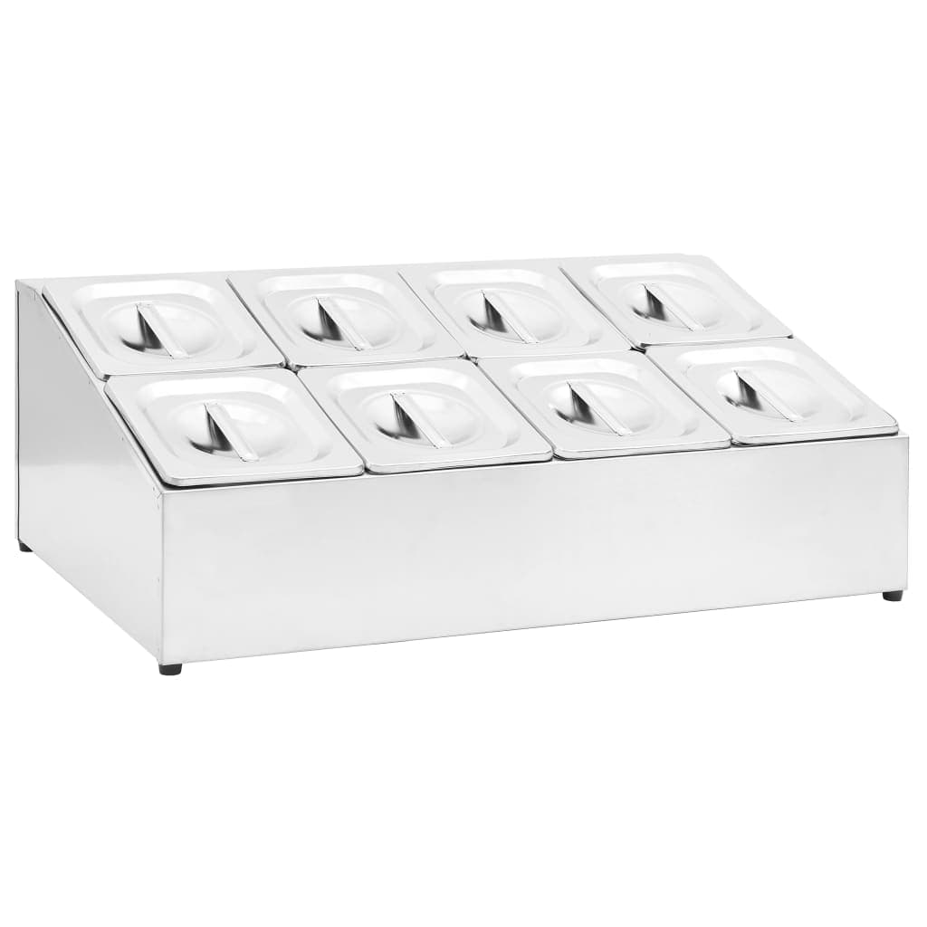 vidaXL Suporte gastronorm c/ 8 recipientes GN 1/6 aço inoxidável