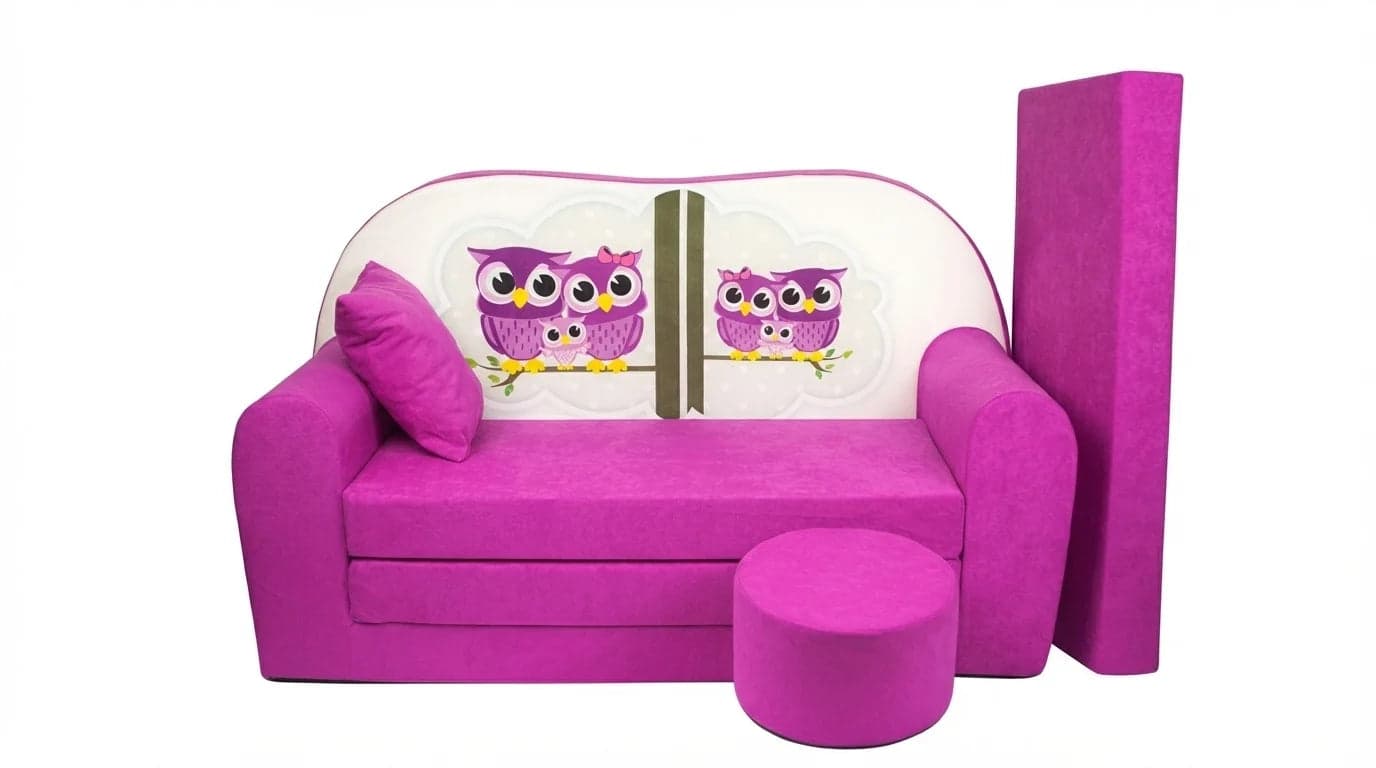 Sofá-cama infantil 170x100x8 cm rosa corujas