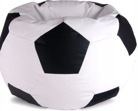 Cadeira lounge tipo puff em pele sintética design futebol preto e branco