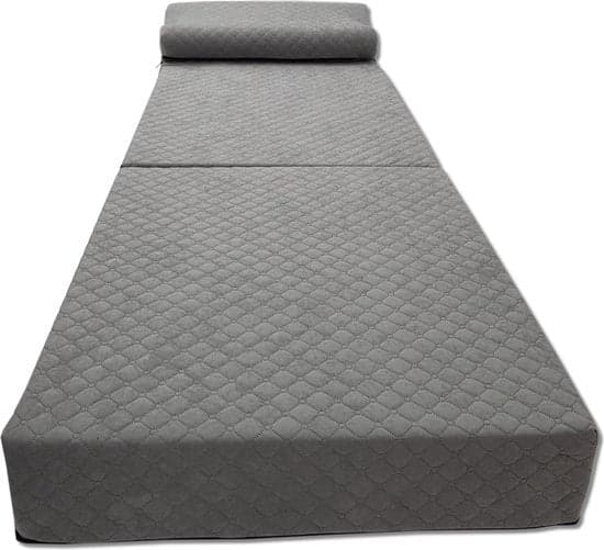 Colchão dobrável luxo 200x70x15 cm cinzento com almofada