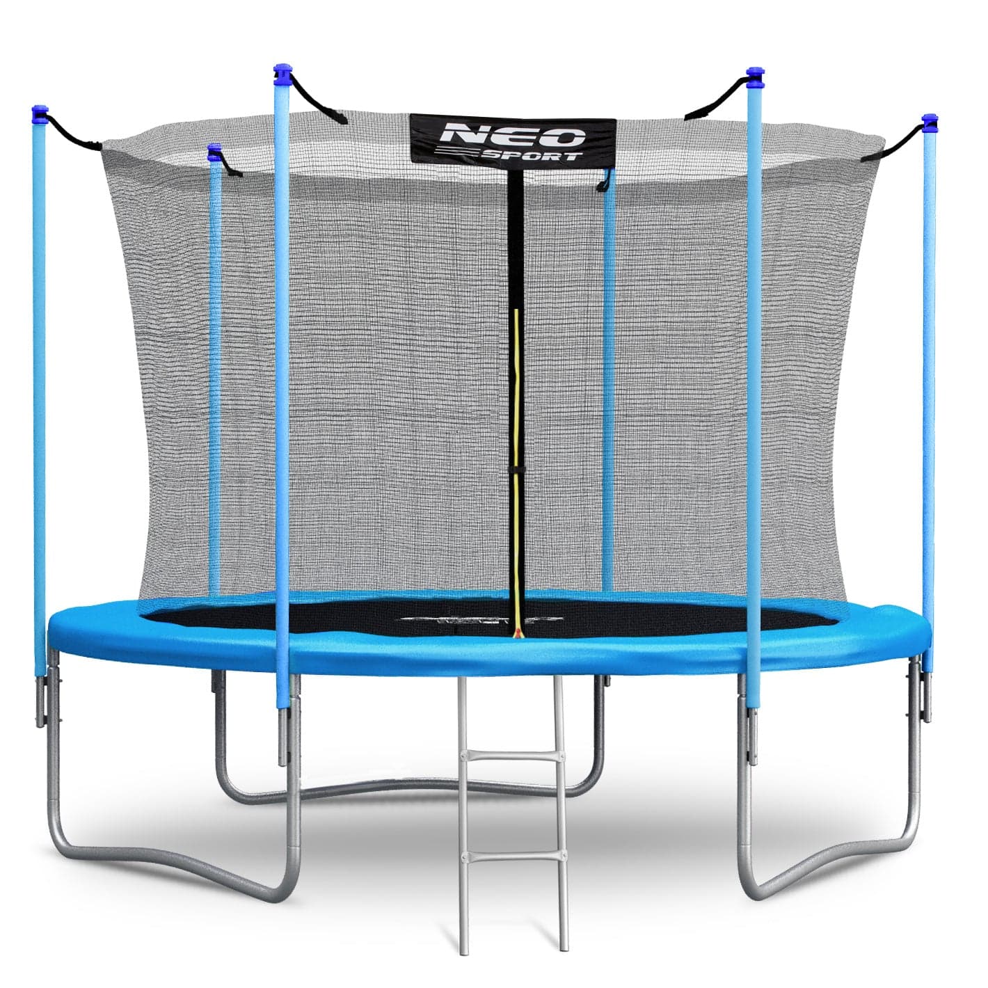 Trampolim Ø252 cm azul com rede interna e escada até 120 kg