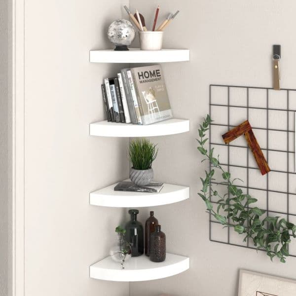 Prateleiras Canto Suspensas 4 Peças 25x25x3,8cm MDF Branco Brilh. - 323888