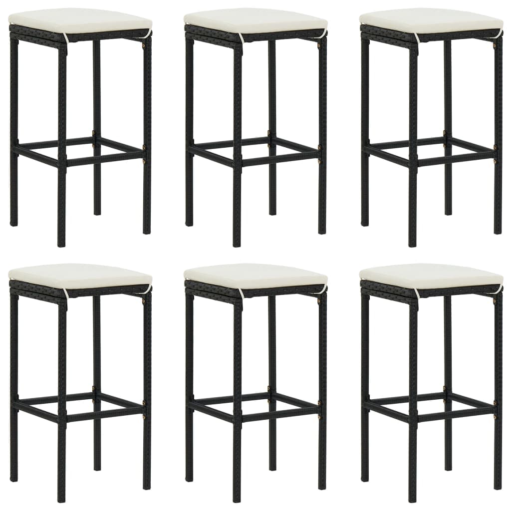 vidaXL Bancos de bar com almofadões 6 pcs vime PE preto