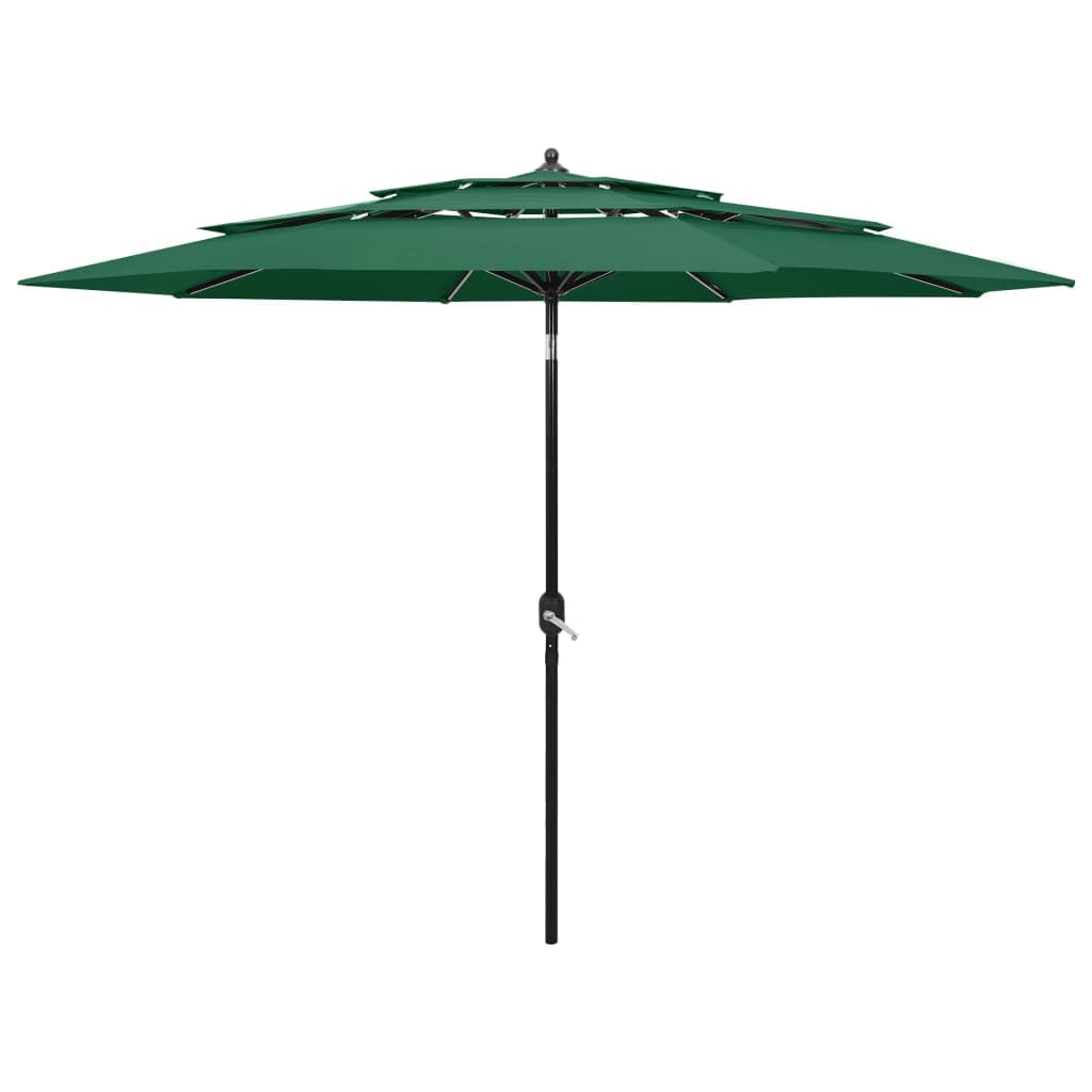 vidaXL Guarda-sol de jardim 3 camadas c/ poste de alumínio 3 m verde