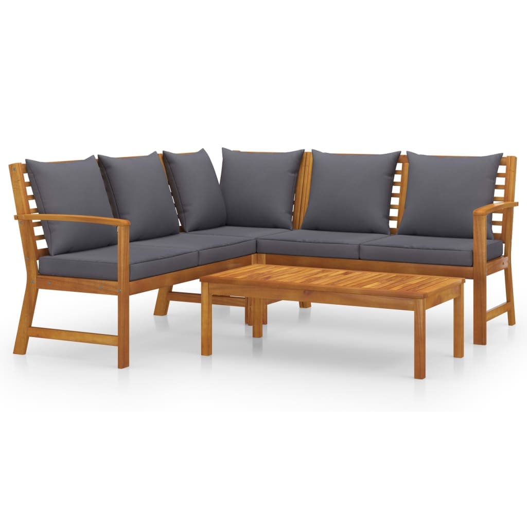 vidaXL 4 pcs conjunto lounge de jardim c/ almofadões acácia maciça