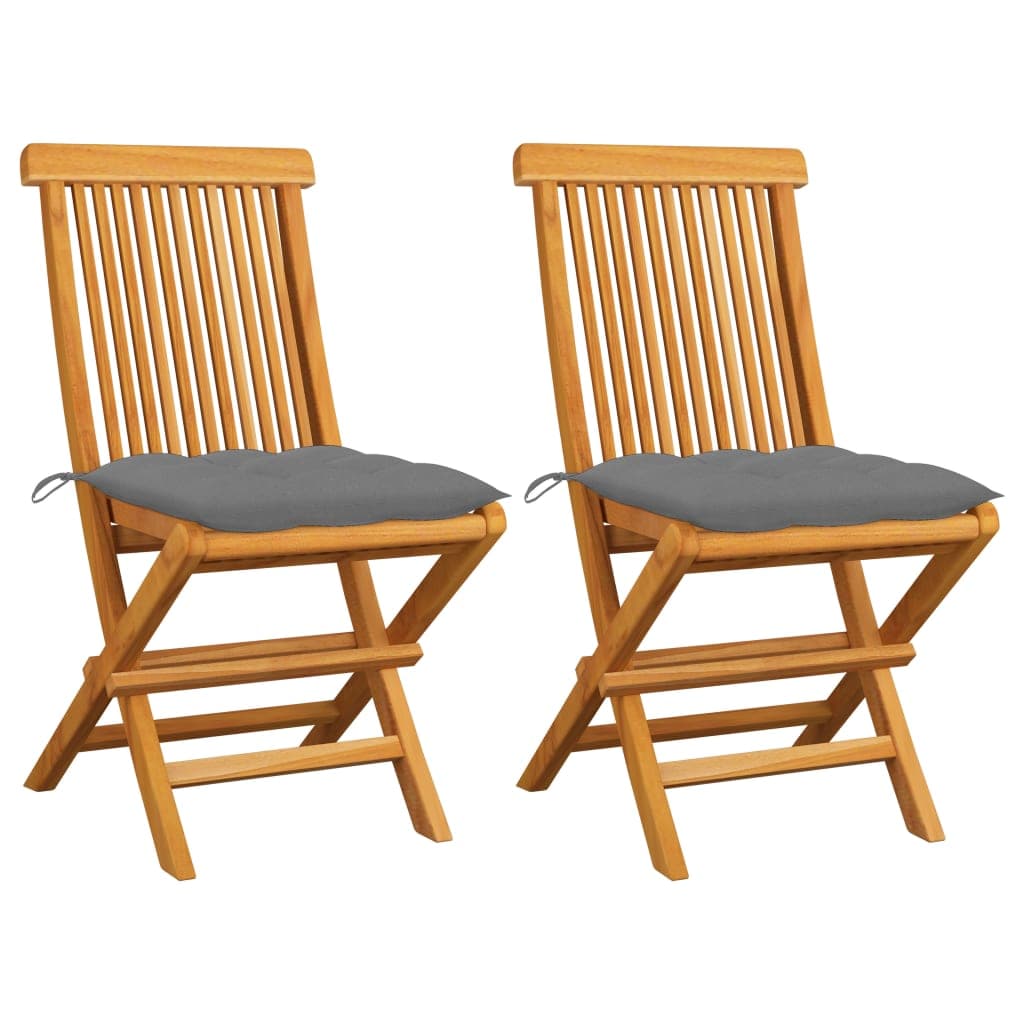 vidaXL Cadeiras de jardim c/ almofadões cinzentos 2 pcs teca maciça