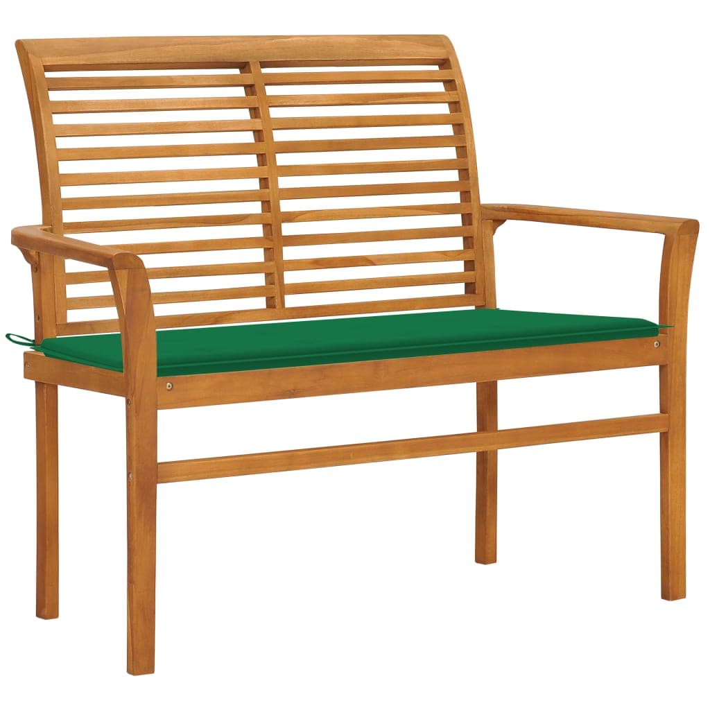vidaXL Banco de jardim c/ almofadão verde 112 cm teca maciça