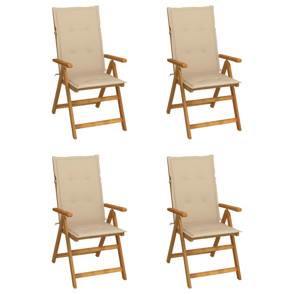 vidaXL Cadeiras jardim reclináveis c/ almofadões 4 pcs acácia maciça