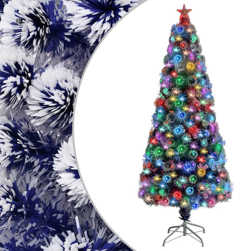 vidaXL Árvore Natal artificial pré-iluminada fibra ótica branco/azul