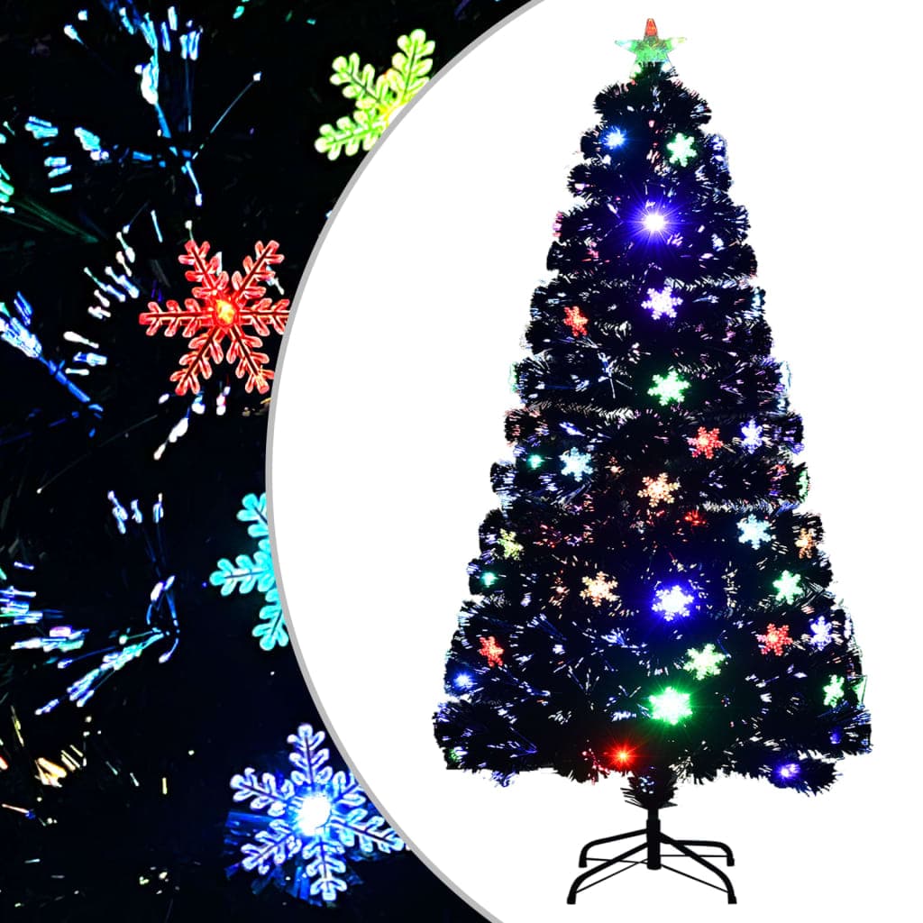 vidaXL Árvore de Natal com flocos de neve LED 120 cm fibra ótica preto