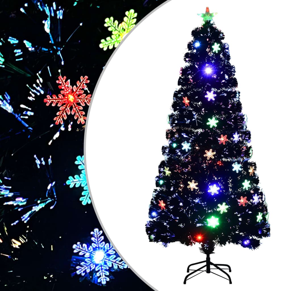 Árvore de Natal com Flocos de Neve LED 150 cm Fibra Ótica Preto - 328462