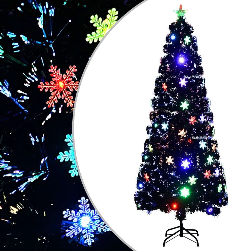 vidaXL Árvore de Natal com flocos de neve LED 240 cm fibra ótica preto