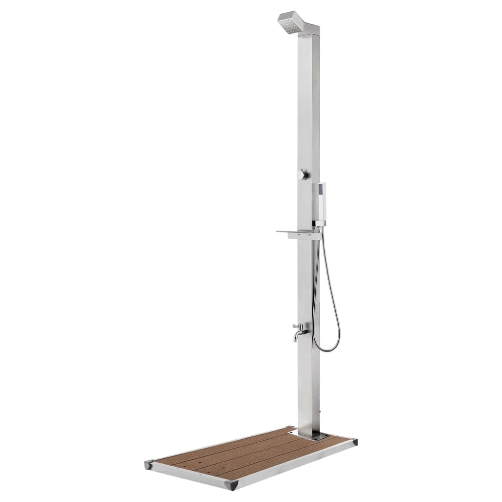 vidaXL Chuveiro de jardim c/ base castanha 225 cm aço inoxidável