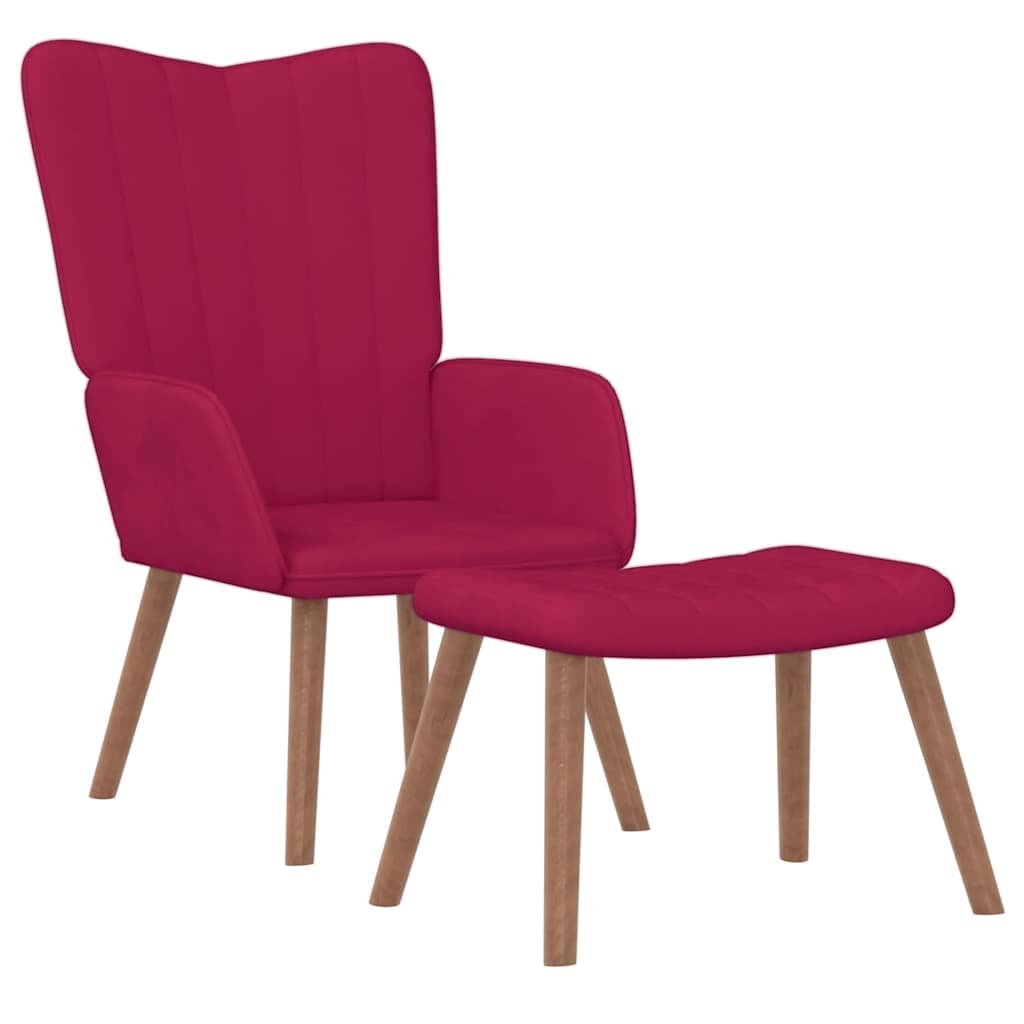 vidaXL Cadeira de descanso com banco veludo vermelho tinto