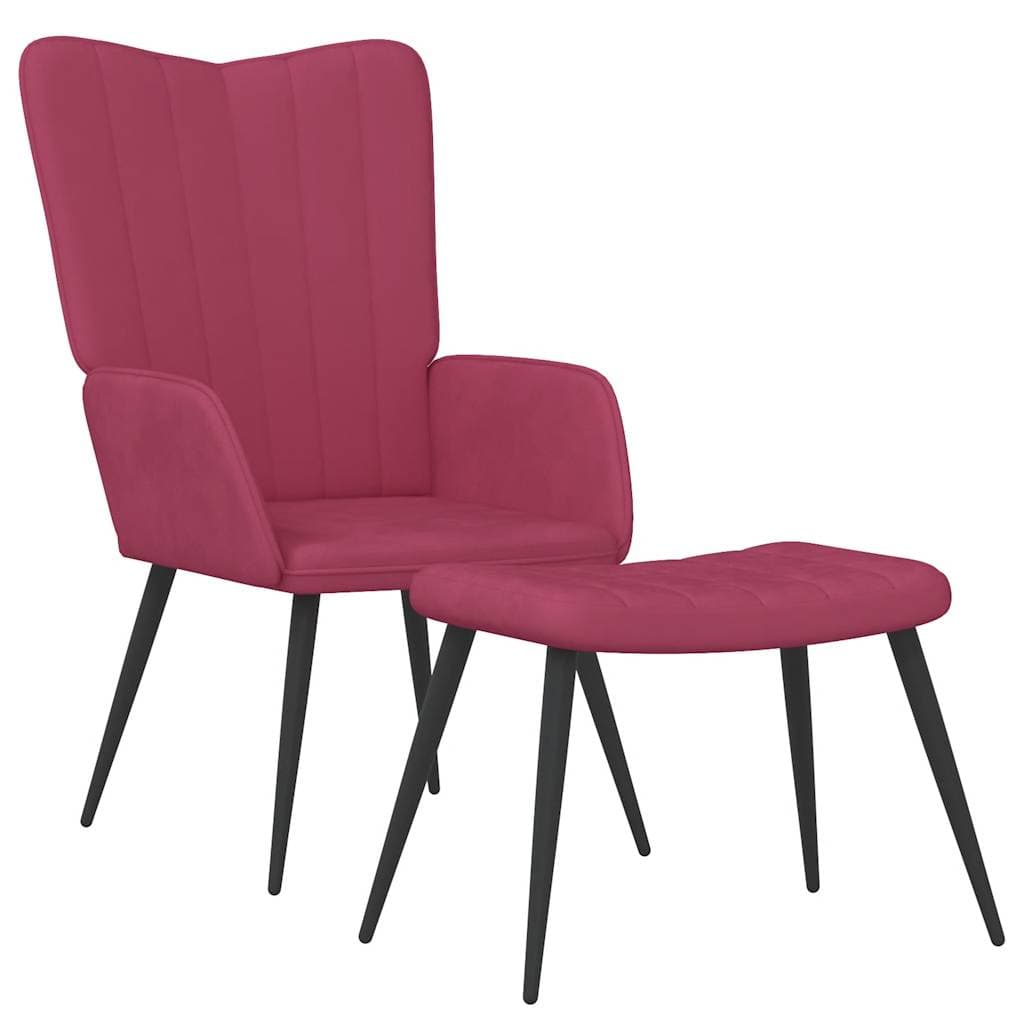 vidaXL Cadeira de descanso com banco veludo vermelho tinto