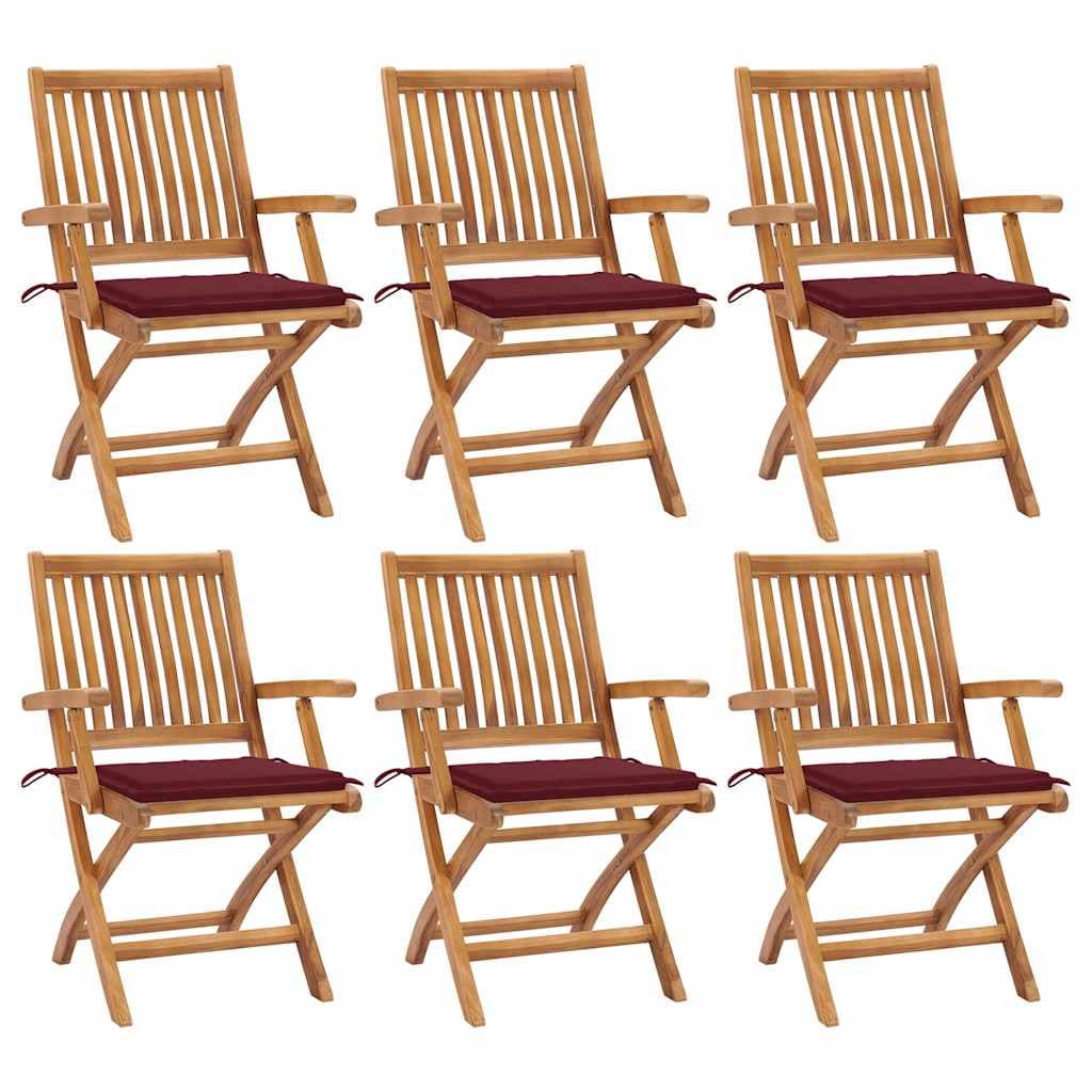 vidaXL Cadeiras de jardim dobráveis c/ almofadões 6 pcs teca maciça