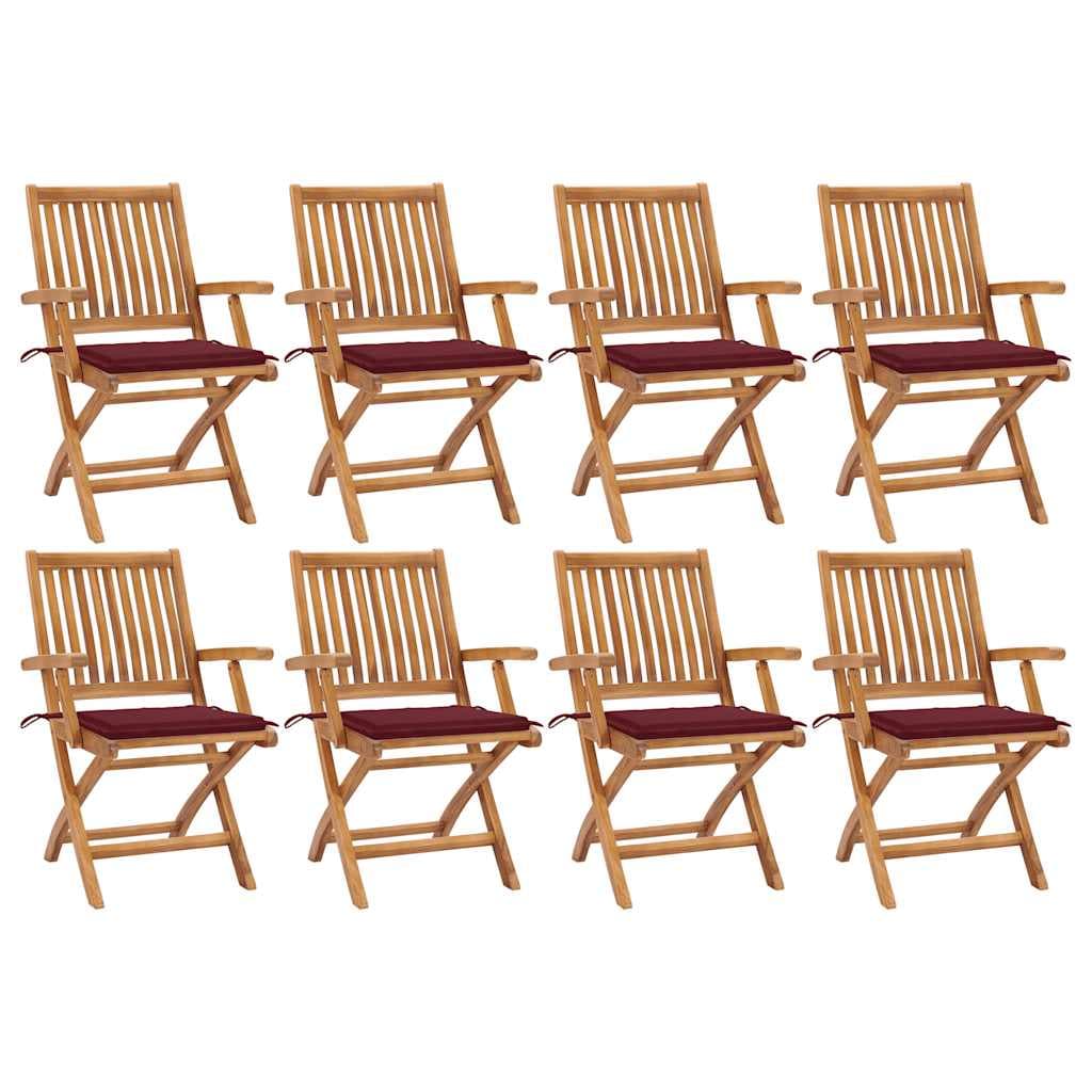 vidaXL Cadeiras de jardim dobráveis c/ almofadões 8 pcs teca maciça