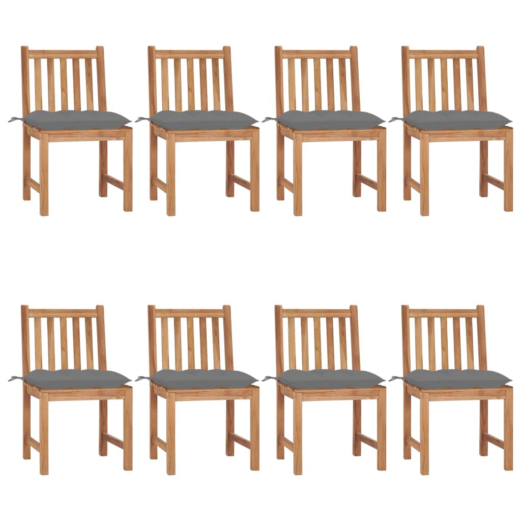 vidaXL Cadeiras de jardim 8 pcs c/ almofadões madeira de teca maciça
