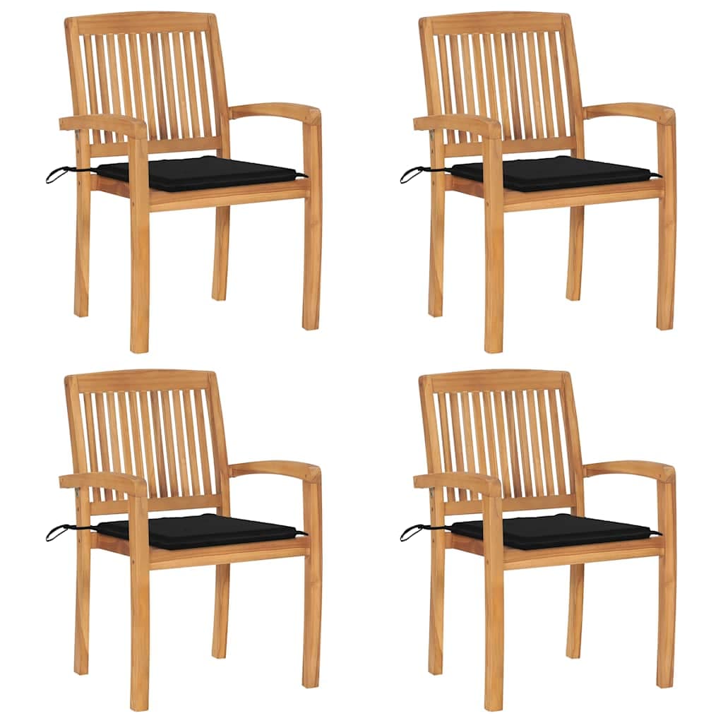 vidaXL Cadeiras de jardim empiháveis c/ almofadões 4 pcs teca maciça