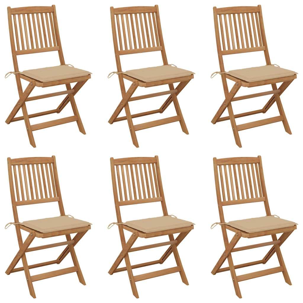 vidaXL Cadeiras de jardim dobráveis c/ almofadões 6 pcs acácia maciça