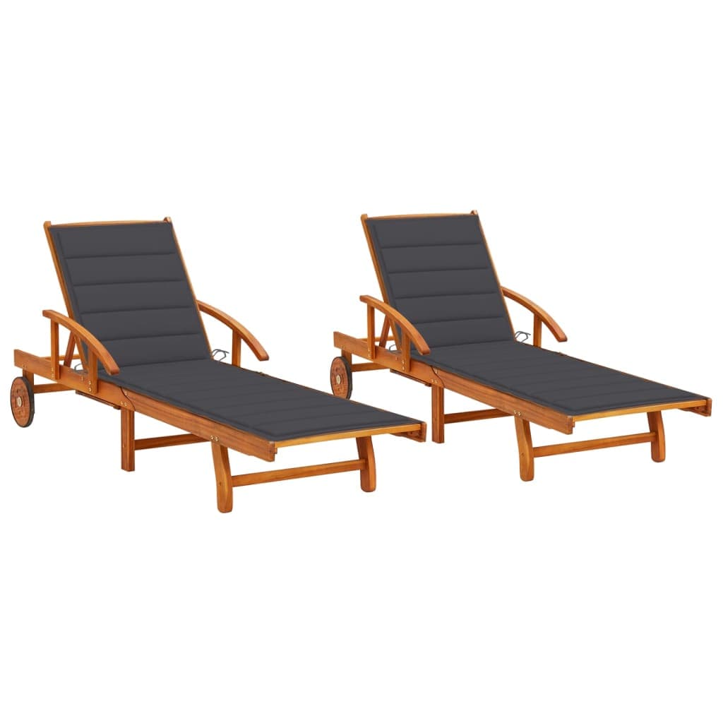 vidaXL Espreguiçadeiras com almofadões 2 pcs madeira de acácia maciça