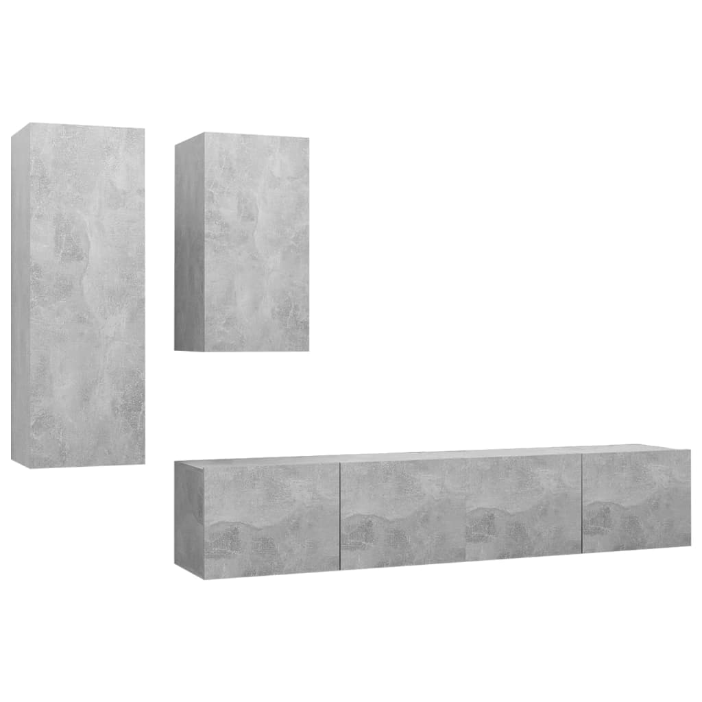 vidaXL 4 pcs conjunto de móveis de TV derivados madeira cinza cimento