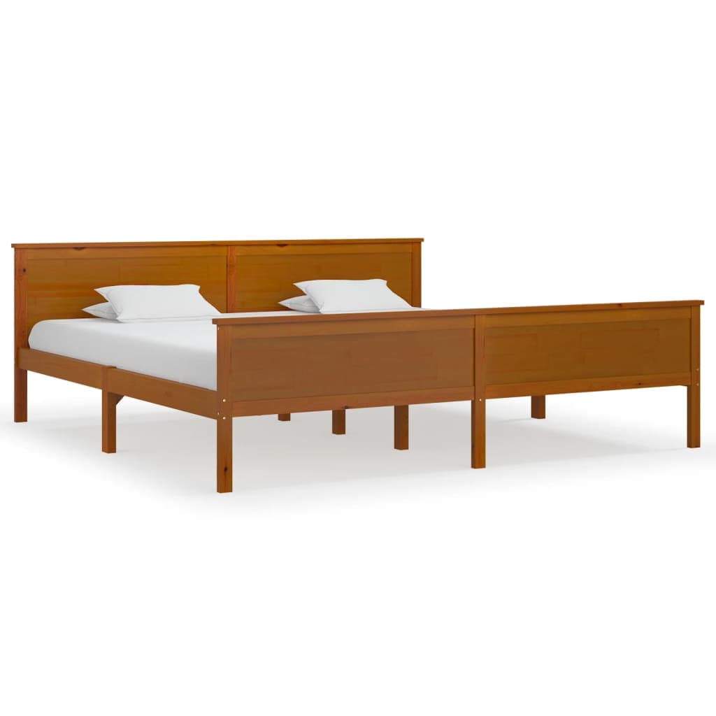 Estrutura de Cama 200x200 cm Pinho Maciço Castanho Mel - 322194