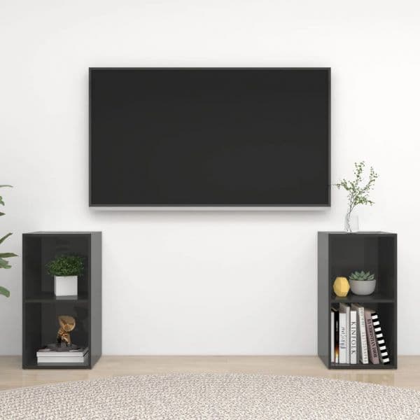 Móveis de TV 2 Peças 72x35x36,5 cm Contraplacado Cinza Brilhante - 3079906