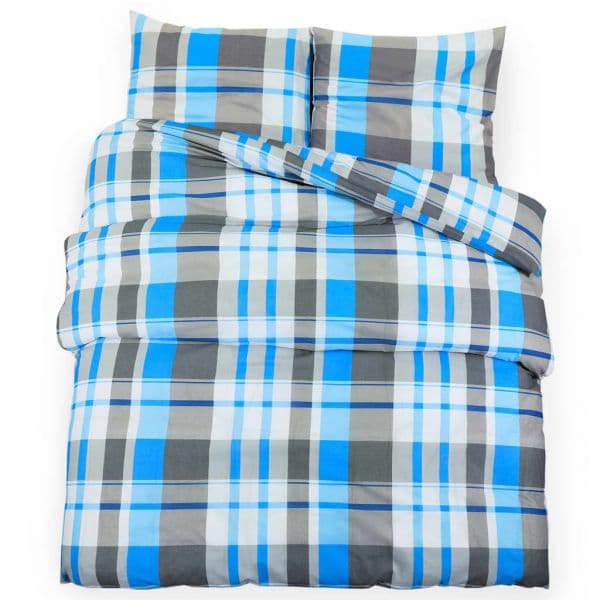 vidaXL Conjunto de Capa de Edredão 135x200 cm Algodão Azul e Cinza - 3689562561