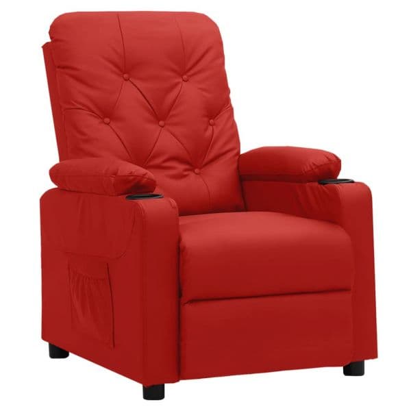 vidaXL Poltrona Reclinável Couro Artificial Vermelho Tinto - 3706220345