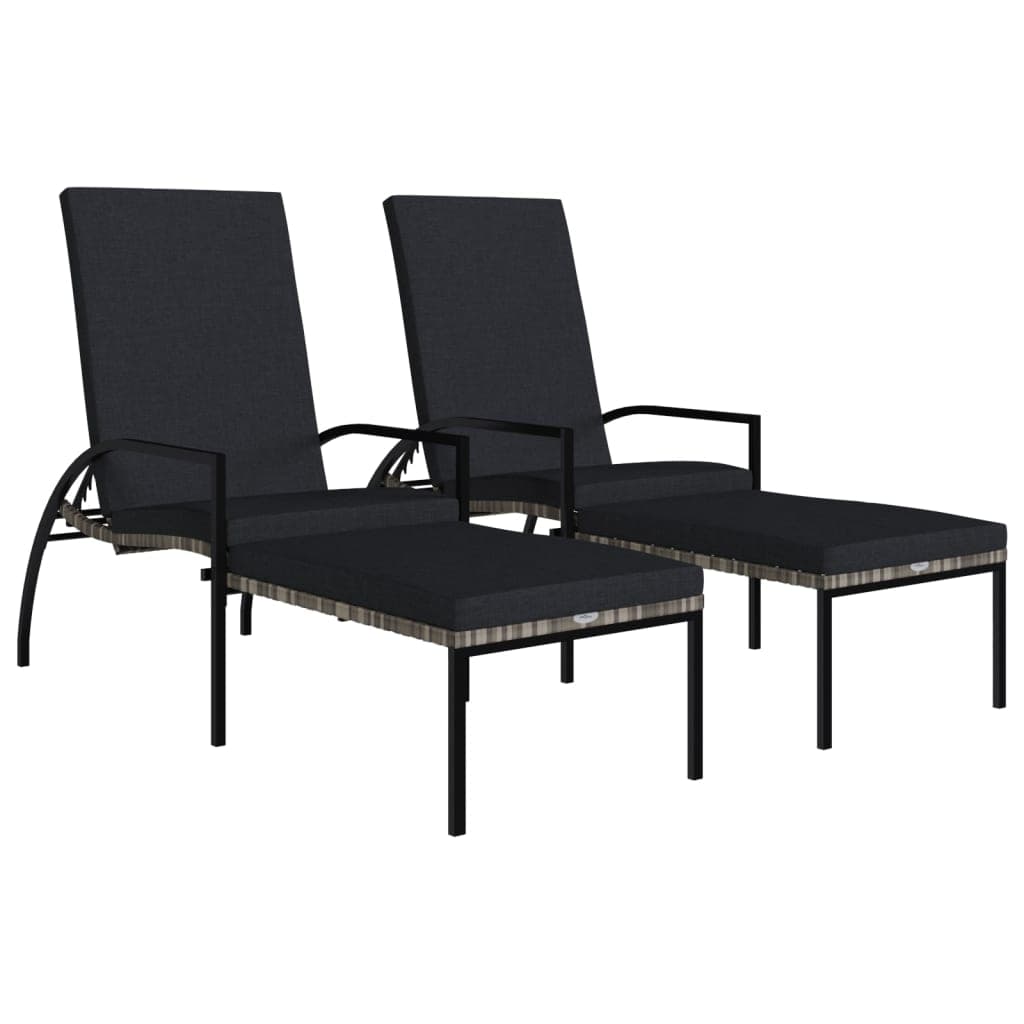 vidaXL Espreguiçadeiras com apoios de pés 2 pcs vime PE cinzento