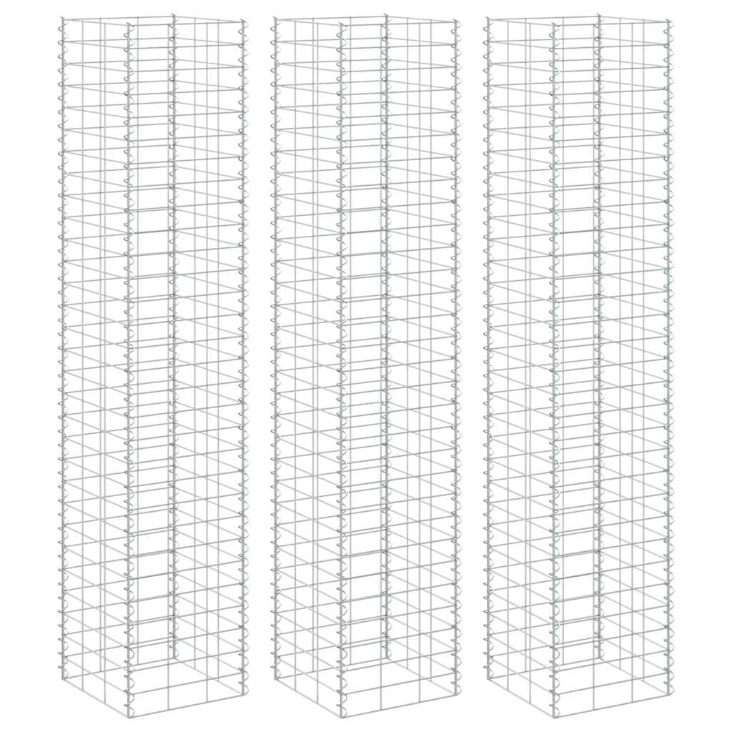 vidaXL Canteiro/gabião elevado 3 pcs 30x30x200 cm ferro