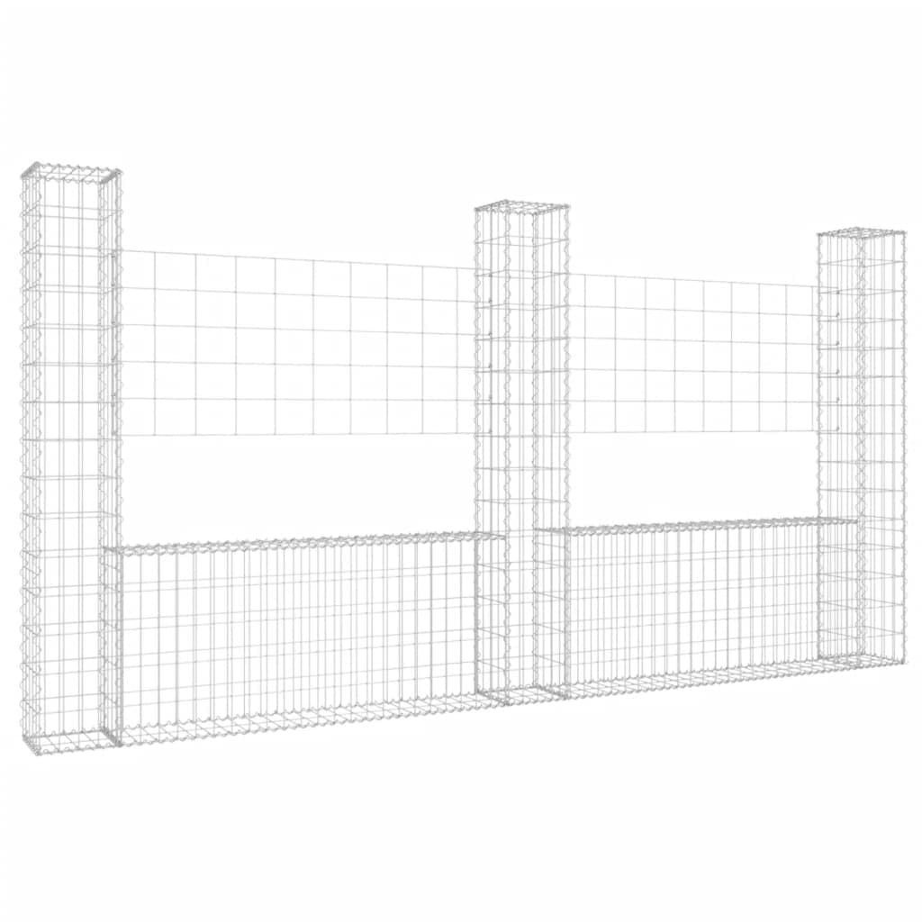 vidaXL Cesto gabião em forma de U c/ 3 postes 260x20x150 cm ferro