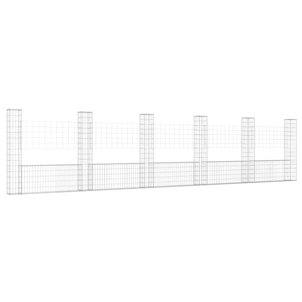 vidaXL Cesto gabião em forma de U c/ 6 postes 620x20x150 cm ferro