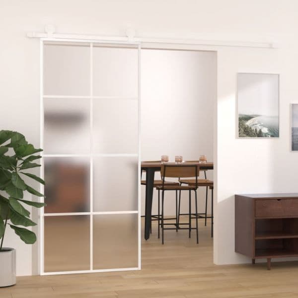 Porta Deslizante Vidro Esg Fosco e Alumínio 90x205 cm Branco - 151673 - 151673