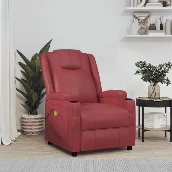 vidaXL Cadeira de Massagens Couro Artificial Vermelho Tinto - 1909536350
