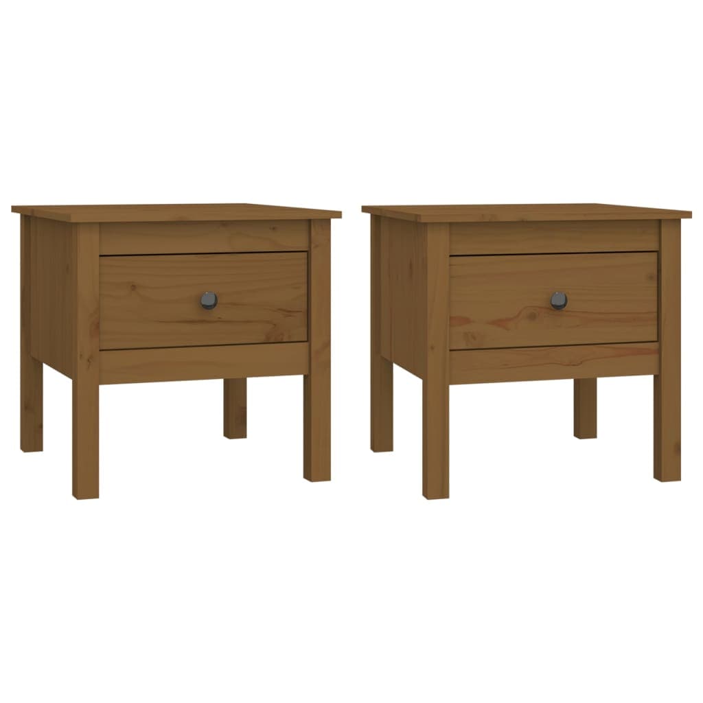 vidaXL Mesas de apoio 2 pcs 50x50x49 cm pinho maciço castanho mel