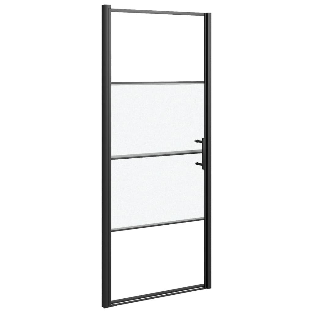 vidaXL Porta de chuveiro meio vidro fosco temperado 91x195 cm preto