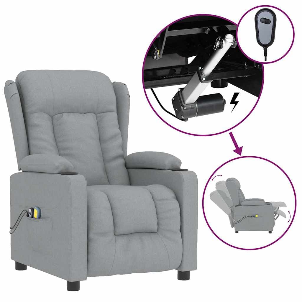 vidaXL Poltrona de massagens elétrica tecido cinzento-claro