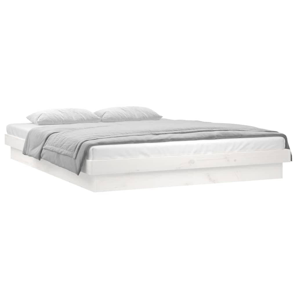 vidaXL Estrutura de cama com luzes LED 120x200cm madeira maciça branco