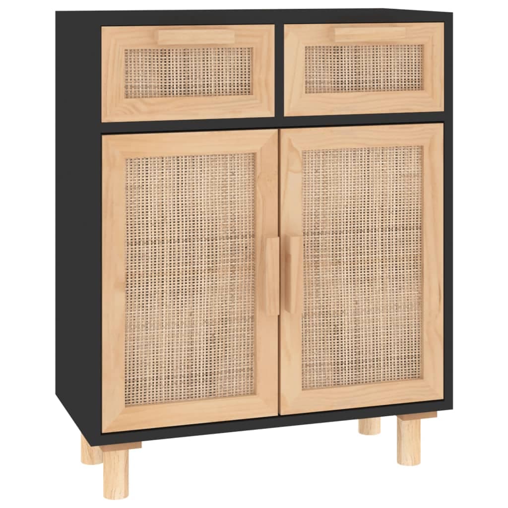 vidaXL Aparador 60x30x75 cm pinho maciço/vime natural preto