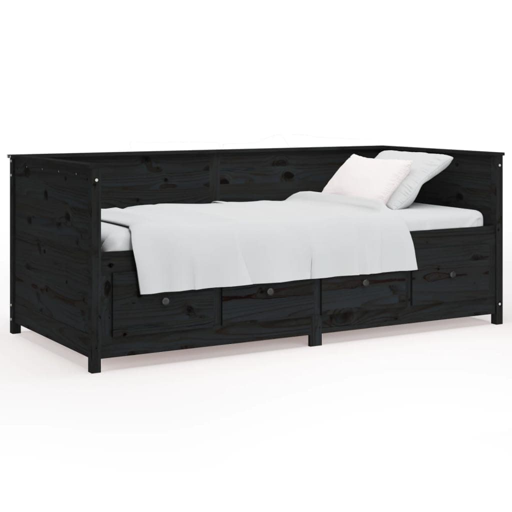 vidaXL Sofá-cama 90x190 cm madeira de pinho maciça preto