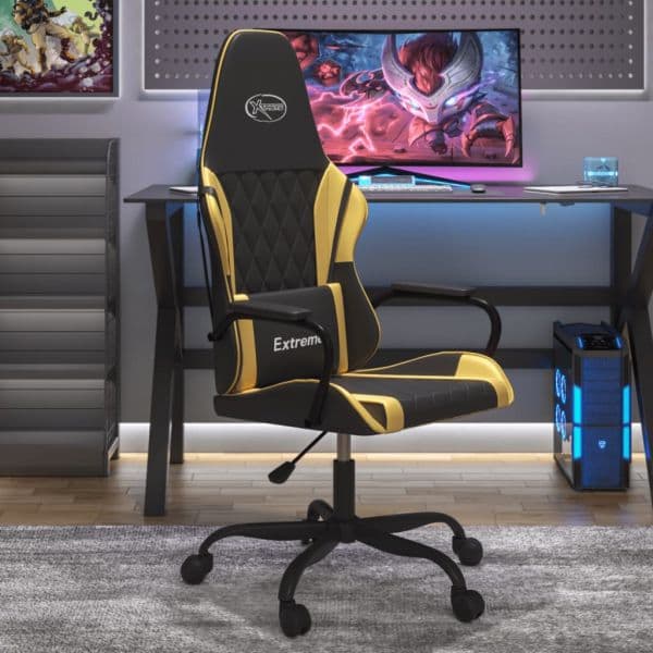 Cadeira Gaming Cadeira Gaming Massagens Couro Artificial Preto e Dourado