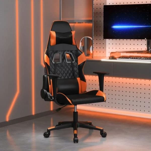 Cadeira Gaming Massagens Couro Artificial Preto e Laranja