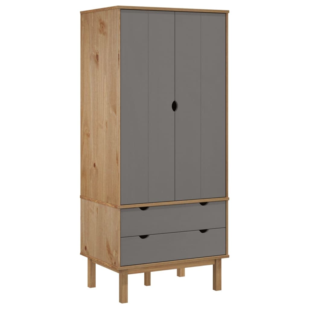 vidaXL Roupeiro OTTA 76,5x53x172 cm pinho maciço castanho/cinza